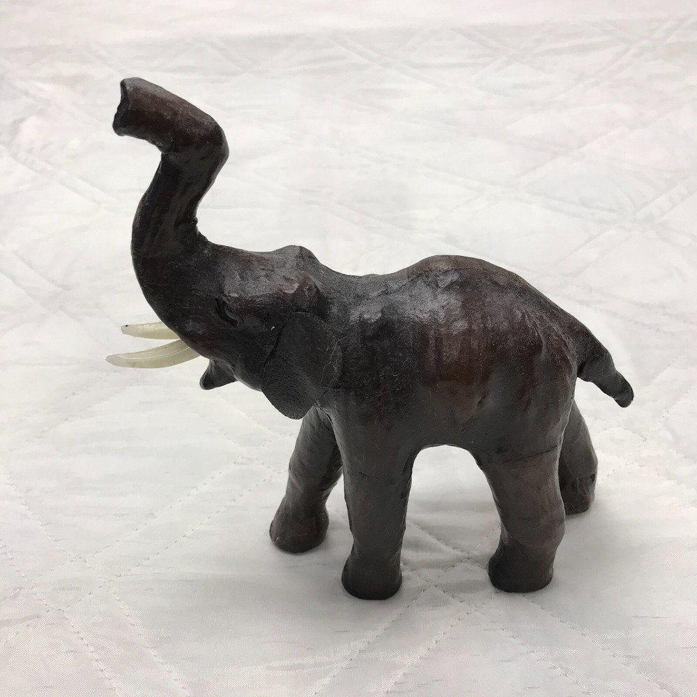 Vintage Wood and leather folk art Elepahnt hand made‎